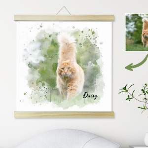 Retrato de mascota personalizado en acuarela a partir de una foto impresa en lienzo. Pintura de mascotas. Foto convertida en arte. Cumpleaños conmemorativo de mascotas. Regalos únicos para mascotas.
