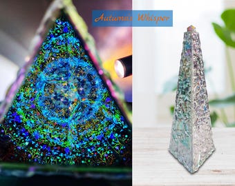 3D Visual Art Kaleidoscope with Optional LED Base | Enchanting Fall Theme & Cube Prism | Unique Desktop Lamp | Nature-Inspired Gift