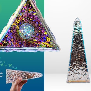 キューブプリズム付き3D万華鏡 - 三角錐型 - 花の渦巻き模様の花柄デザイン - ホームデコレーション、ビジュアルアート - 大人と子供へのギフト