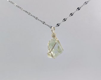 Harmonious Green Crystal Pendant Necklace with Wire Wrapped Crystal - Natural Crystal Jewellery for Wealth and Development