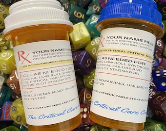 Polyhedral Dice Prescription Gag Gift, with 7 Piece Dice Set! You Customize with Name