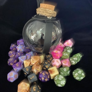 Polyhedral Dice Potion Bottle Flask – Holds Up to 6 standard size Sets! DND