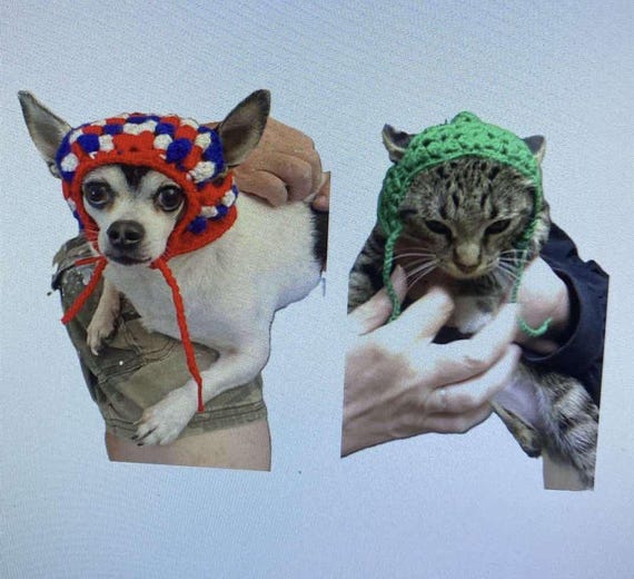 かぎ針編みの猫用ネッカチーフ、ヘッドスカーフ、帽子、ボンネット