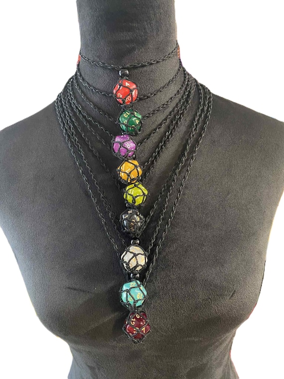 D20 Dice and Necklace – Adjustable Handwoven Cord, YOUR choice of Dice Color
