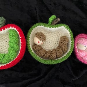 Worm in a half apple, Apple Crochet pattern.  Worm and his home  Easy Crochet pattern instant download digital PDF step by step with photos