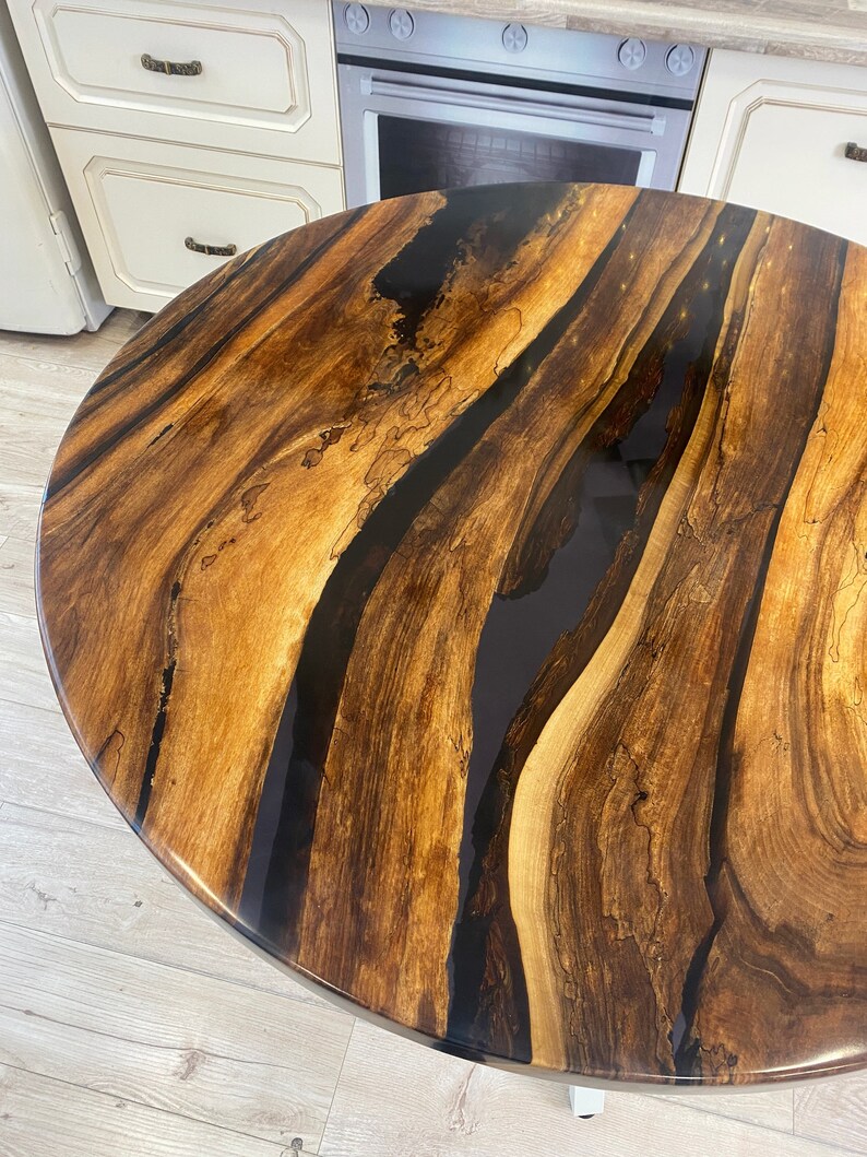 Wooden Round Chunky Dining Table, Epoxy Resin Top, Bespoke Dining Table, Epoxy Dining Table With