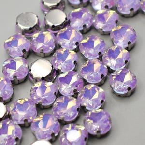 10pcs | 10mm Square Violet AB Glass Rhinestones – Sew-On Crystals in Round Settings for DIY & Crafting