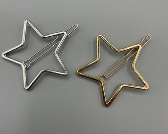 Set of 2 pcs Gold or Silver Star Hair Clips - Hair Clip Base for DIY Crafting, Alloy Hollow Geometric Hair Pin, Ponytail Holder Statement