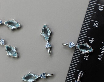 2pcs Rhodium-Plated Silver Zircon Charm – Light Blue Pendant for Earrings, Necklaces, Bracelets & Jewellery Making Supplies