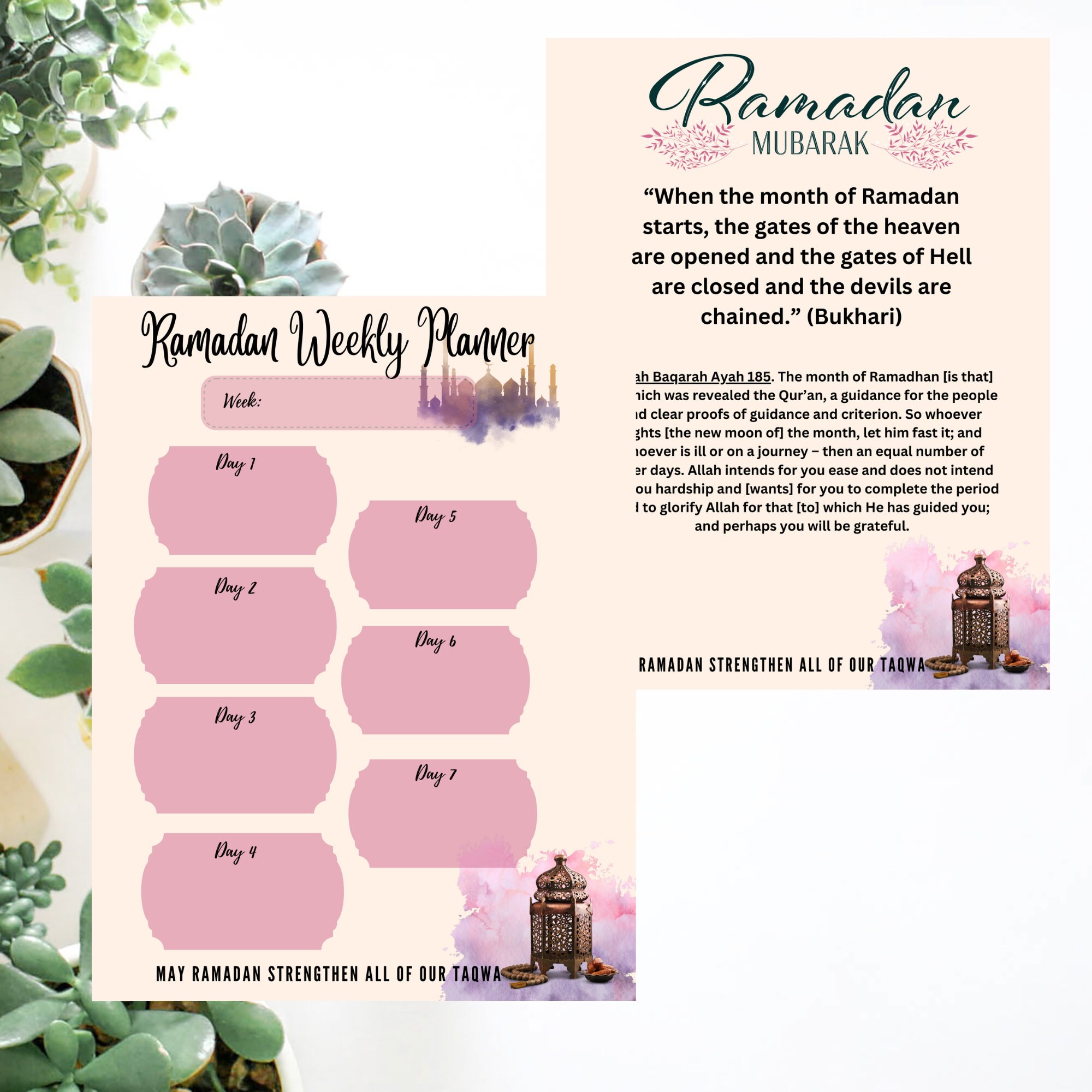 Printable Ramadan Planner Ramadan Weekly Daily Planner Tarawih Checklist Daily Prayer Tracker ...