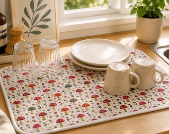 Séchoir à vaisselle, lave-vaisselle à la main, tapis de séchage à motif champignon, tampon de séchage
