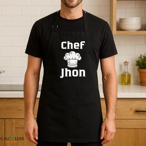 Custom Chef Apron with Name – Personalized Cooking Apron for Men, BBQ Grill Master Gift, Custom Printed Kitchen Apron for Her