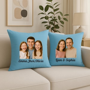 Personalized Pillow Covers Set of 2 – Custom Printed Cushion Cases with Photo, Family Portrait or Design, Unique Gift for Mom, Family Gift