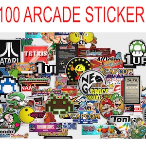 Arcade-Sticker-Set | Videospiel Aufkleber | 80er Jahre Spiele | Controller Sticker - zum Selbstausdrucken - 100 Stück