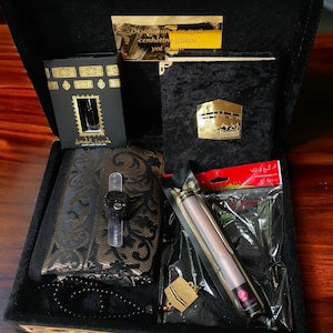 8 Pcs Black Velvet Quran Box, Prayer Rug, Luxury Muslim Gift Set, Islamic Wedding Gift, Tasbeeh And Dhikrmatic, Prayer Cap and Miswak