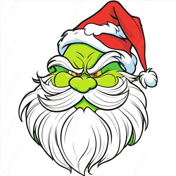 Santa Grinch Fusion Face Svg, Christmas Digital Art svg png, Clipart, Digital Vector, SVG, PNG, DXF, eps, pdf Files Clip Art Files.