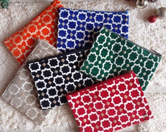Moroccan brocade pouch, handmade Moroccan pencil case, velvet pouch and gold threads, 7 colors available