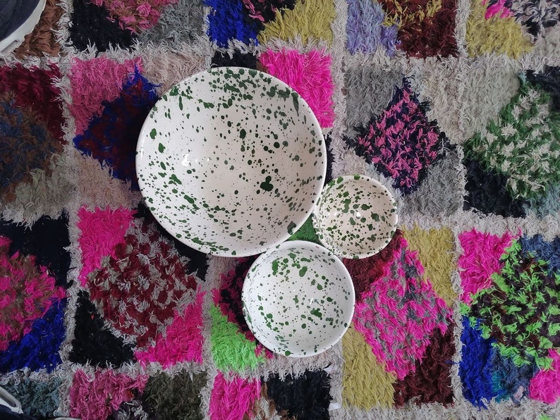 Ciotole in ceramica fatte a mano del Marocco, Insalatiera marocchina in ceramica maculata artigianale immagine 2