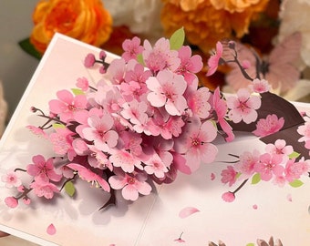 Cherry blossoms pop up card Mothers day greeting card Birthday gift card gift for her 3D sakura card spring gift card Valentines day gift