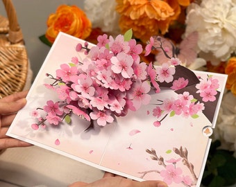 Carte pop-up fleurs de cerisier, carte de voeux fête des mères, carte-cadeau d'anniversaire, cadeau pour elle, carte sakura 3D, carte-cadeau de printemps