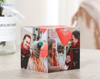 Customizable Infinity Photo Cube, Memory Couple photo cube,Anniversary surprise gift,Birthday Unique Gift For girl friend,Couples photo gift