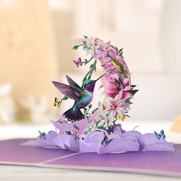 Kolibri Blume 3d Pop Up Karte, Muttertagsgeschenkkarte, Geburtstagsgeschenk, Geschenk für Sie, Frühlingsgeschenkkarte, Jubiläumsblumenkarte