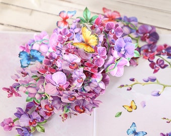 Biglietto pop-up orchidee, biglietto di auguri per la festa della mamma, biglietto regalo di compleanno, regalo per lei, biglietto orchidea 3D, biglietto regalo primaverile, biglietto pop orchidee farfalla