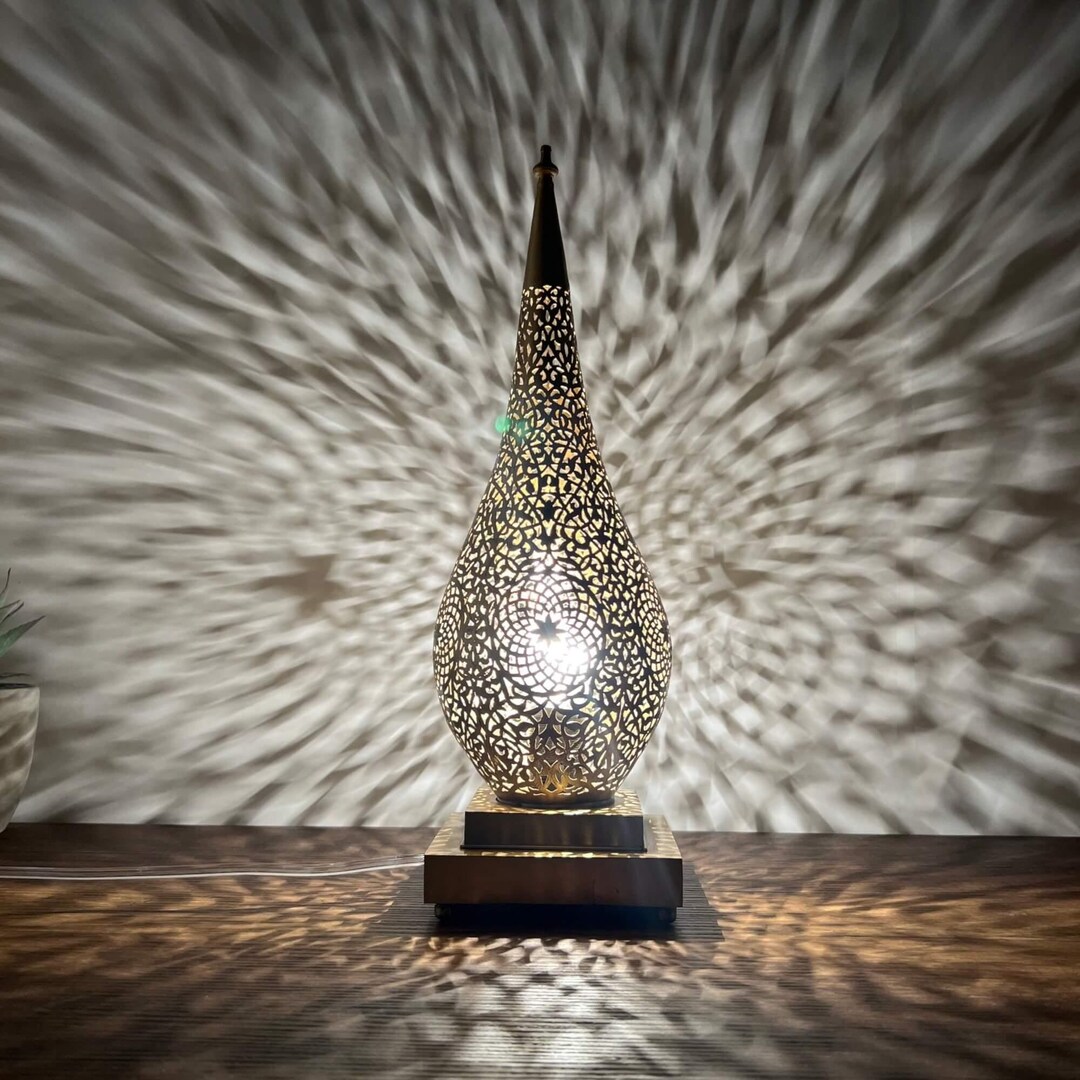 Moroccan Brass Table Lamp, Traditional Brass Bedside Lampshade, Brass — free download