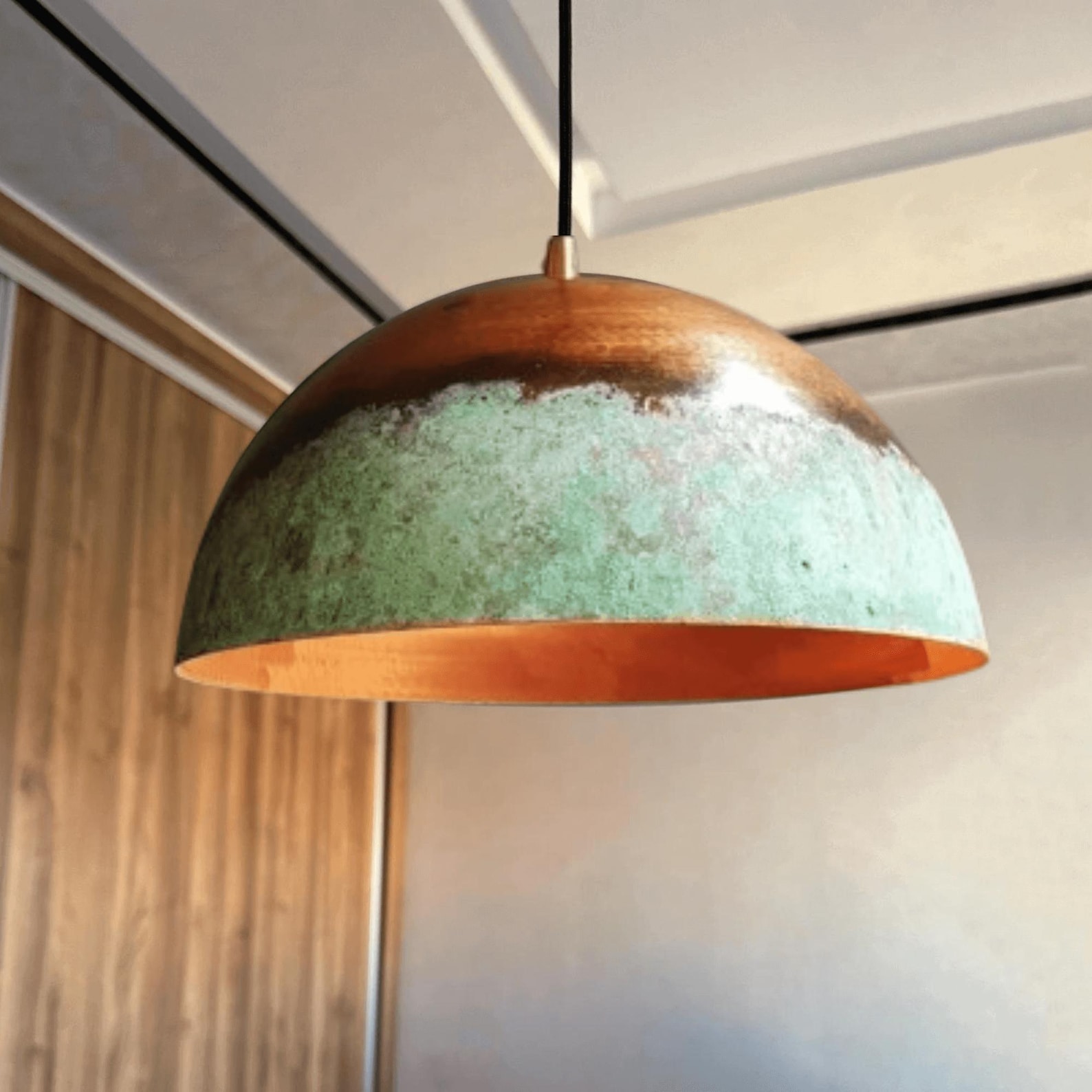 Copper Farmhouse Kitchen Lighting, Rustic Hanging Light Fixture, Green ...