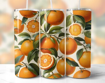 Vintage Oranges 20oz Skinny Tumbler PNG, Orange Fruit Print, File Sublimate Download, Orange Illustration Art Sublimation. Straight, Tapered