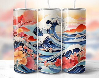 Great Wave Off Kanagawa, 20oz Skinny Tumbler PNG Design, Island Art, Japanese Art Sublimate Download, Sublimation Straight, Tapered Wrap