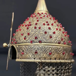 Tumbled Brass (Yellow) Stone Antique Helmets - 50 Cm  - Seljuk/Ottoman Style - Replica