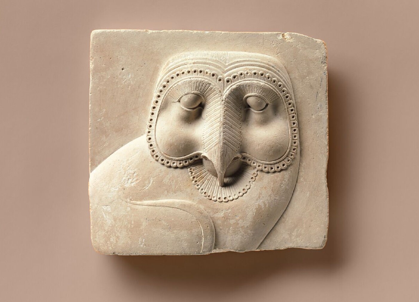 Enigmatic Elegance Unveiled: Relief Plaque with Owl Hieroglyph Face - Replica