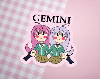 Pegatina troquelada de chica anime Géminis – Inspirada en Moka Akashiya, adorable pegatina pequeña de vinilo de vampiro