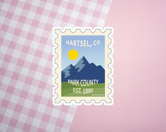 Pegatina de sello de Hartsel, Colorado / Pegatina de vinilo postal de pueblo de montaña