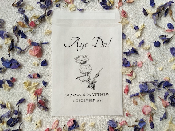 Personalized Scottish Wedding Favor Packets: Biodegradable Glassine Bags