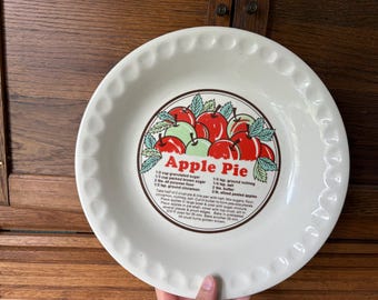 Vintage Ceramic Sunnycraft Apple Pie with Recipe Baking Dish Plate 11" Oven Safe