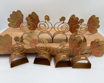 Vintage Metal Turkey Napkin Rings Copper Bronze Gold Unique Thanksgiving