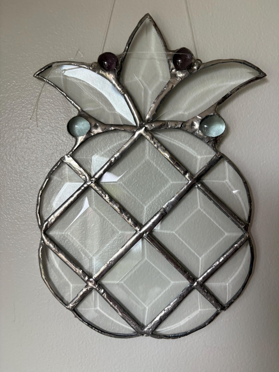 Clear Beveled Pineapple Suncatcher 9x6” Purple Blue Accents Window ...
