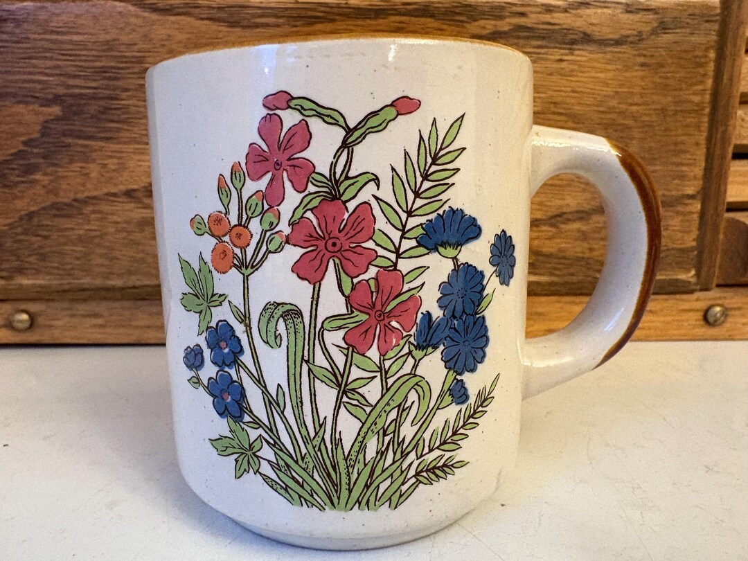 Vintage 70's Otagiri-style Pink Blue Wildflowers Stoneware Mug/cup