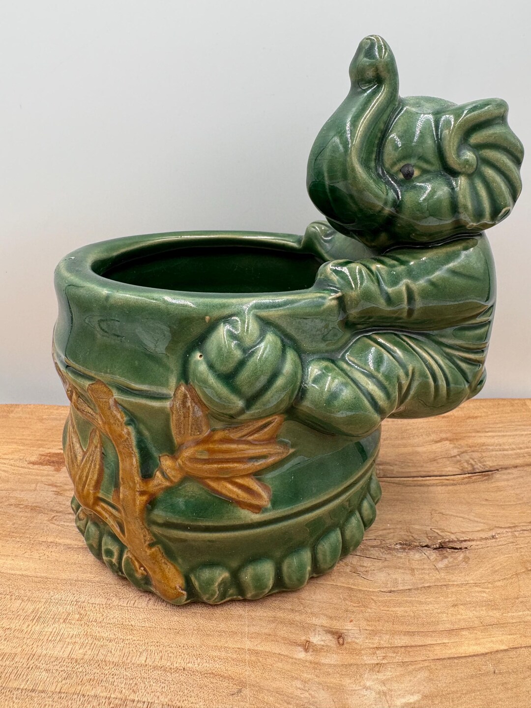 Vintage Majolica Style Ceramic Elephant Lucky Green Trunk up 5.5” - Etsy