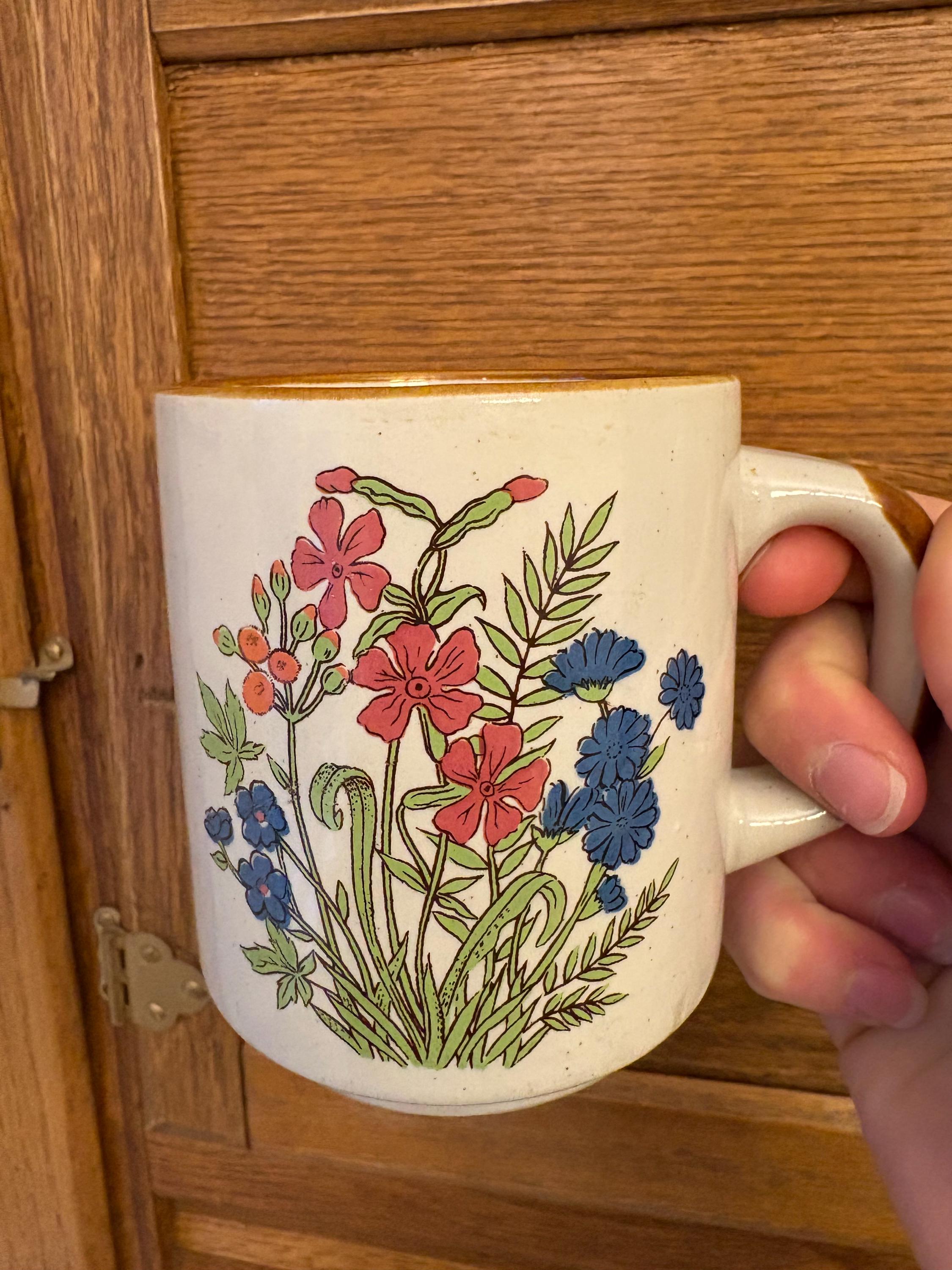 Vintage 70's Otagiri-style Pink Blue Wildflowers Stoneware Mug/cup