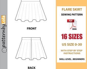 Naaipatroon wijde rok, gekruiste blouse, Amerikaanse maat 0-30, naaipatroon voor beginners, A0, A4, patroon US-letter + eenvoudige instructie.