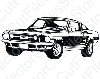 Ford Mustang 1967 GT Angled View Vector Cut File
