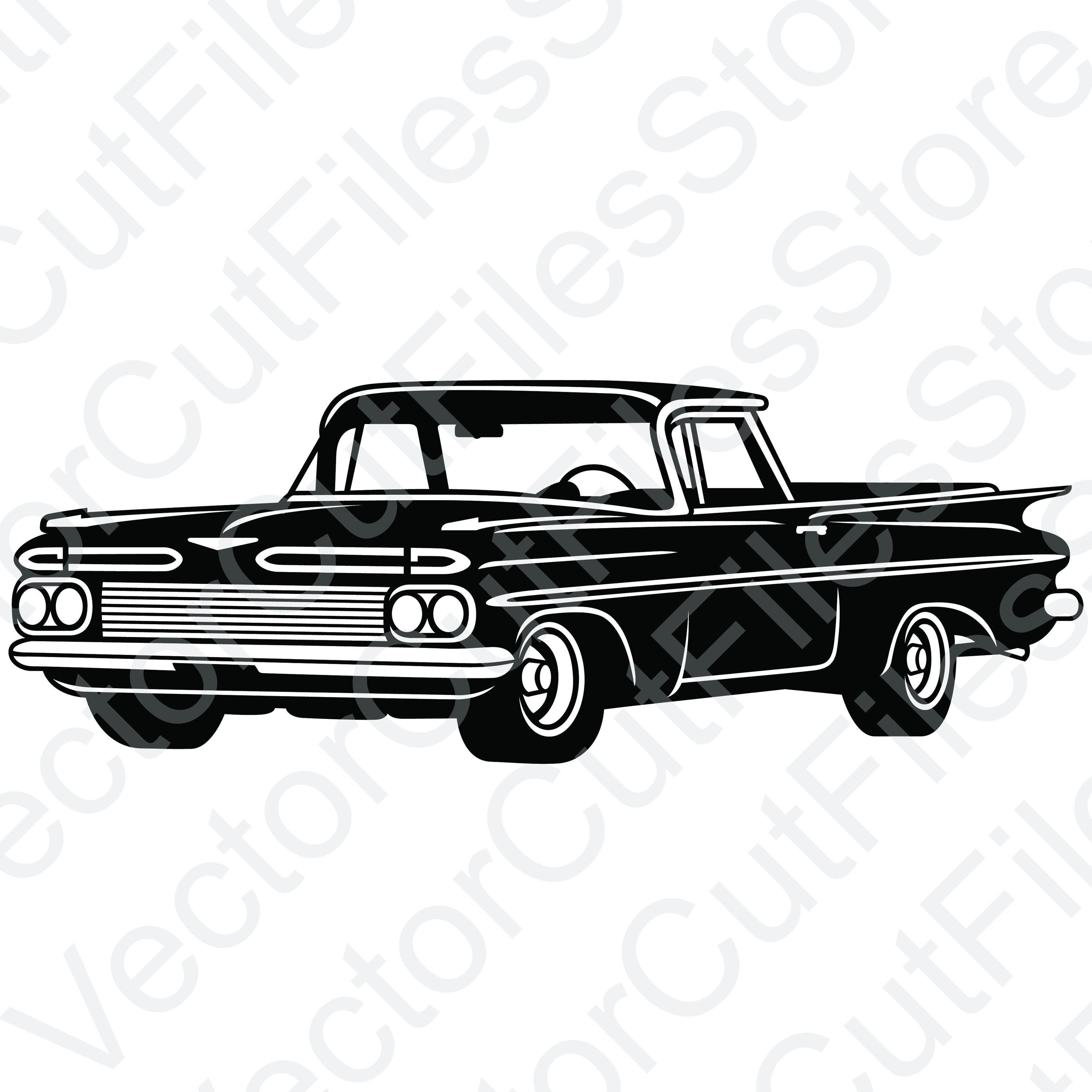 Chevrolet El Camino 1959 Angled View Vector Cut File