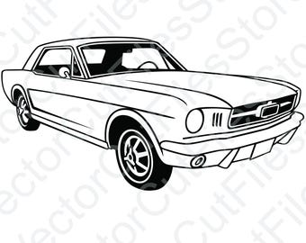 Archivo de corte vectorial de vista en ángulo de Ford Mustang de 1964 a 1966