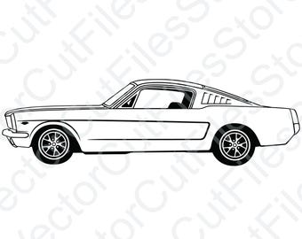 Ford Mustang 1966 Fastback Side View Vector Cut File