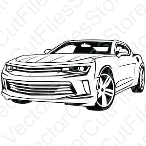 May include: A black and white line drawing of a modern sports car. The car is viewed from the front, showing the front grille, headlights, and wheels.