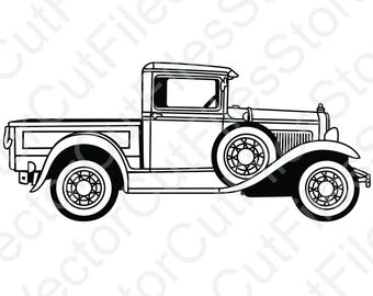 Ford Model A 1930 Pickup Side View Vector Cut File