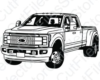 Ford F350 2017 Dually Angled View Vector Cut File